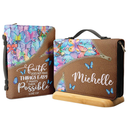 Faith Does Not Make Things Easy Luke 1 37 Butterfly Pattern Personalized Bible Covers - Custom Bible Case Christian Pastor