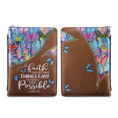 Faith Does Not Make Things Easy Luke 1 37 Butterfly Pattern Personalized Bible Covers - Custom Bible Case Christian Pastor
