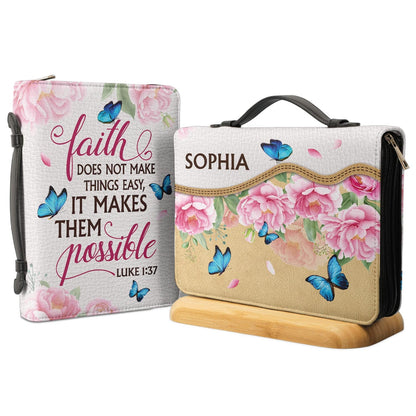 Faith Does Not Make Things Easy Luke 1 37 Butterfly Peony Personalized Bible Covers - Custom Bible Case Christian Pastor