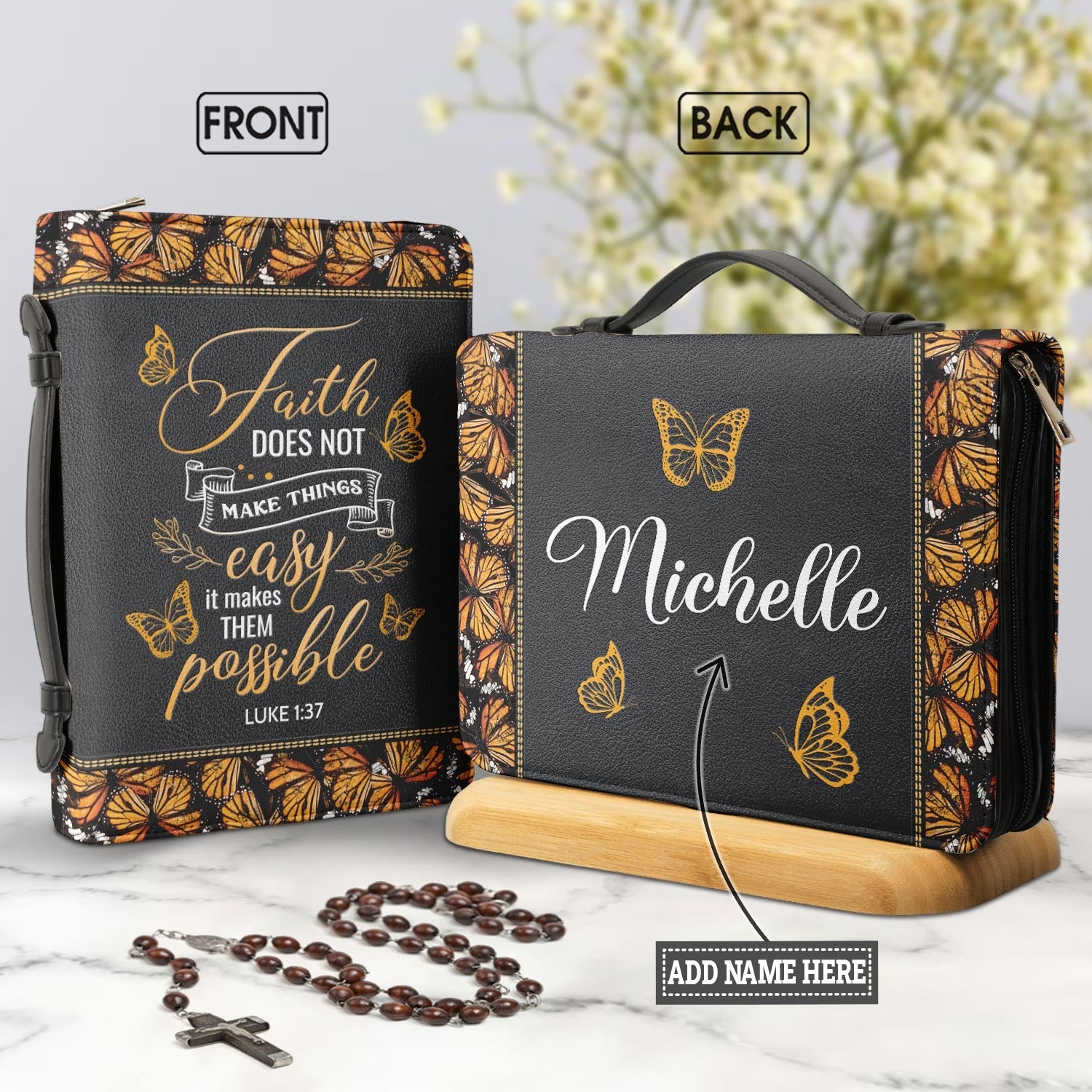 Faith Does Not Make Things Easy Luke 1 37 Butterfly Personalized Bible Covers - Custom Bible Case Christian Pastor