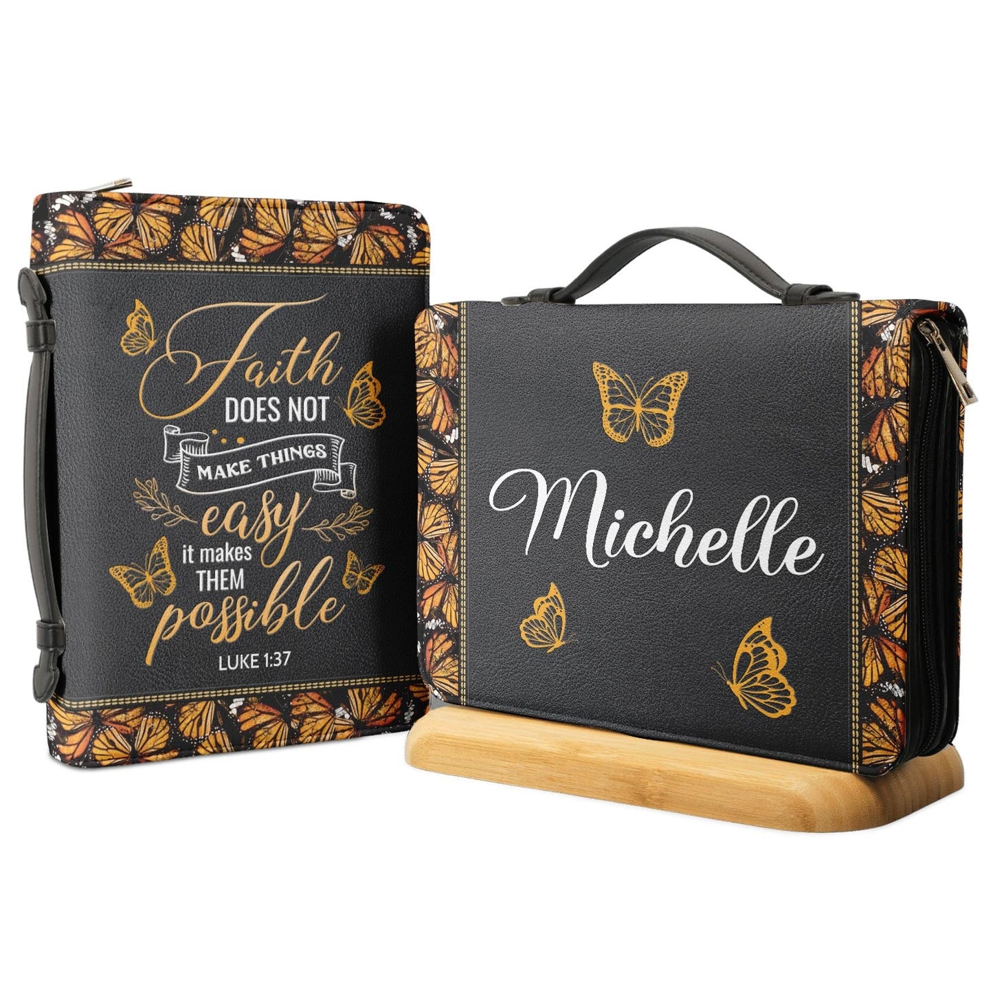 Faith Does Not Make Things Easy Luke 1 37 Butterfly Personalized Bible Covers - Custom Bible Case Christian Pastor