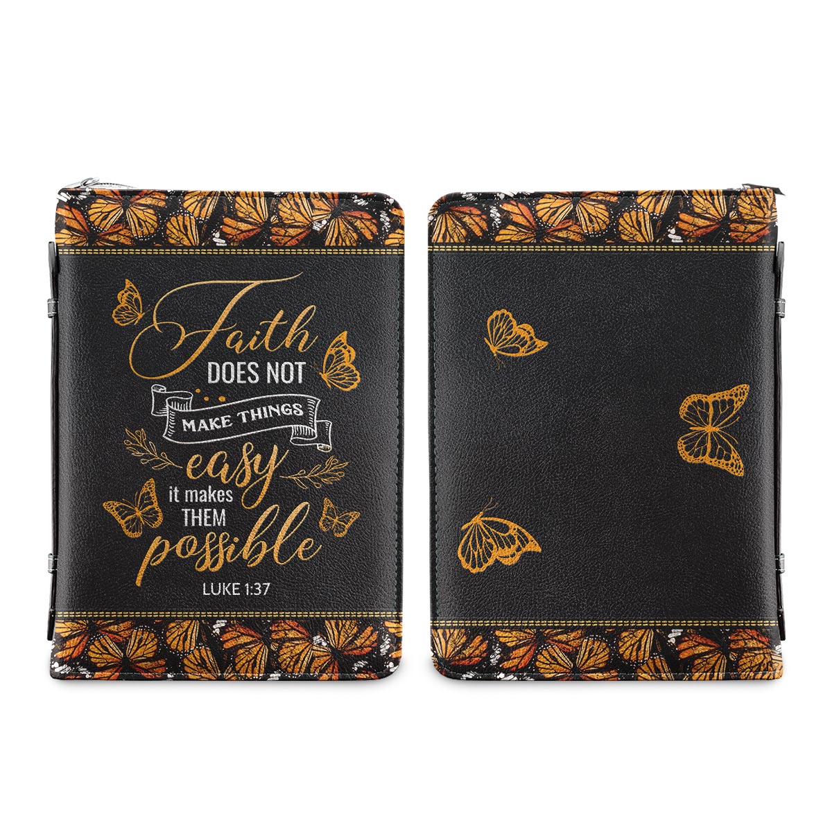 Faith Does Not Make Things Easy Luke 1 37 Butterfly Personalized Bible Covers - Custom Bible Case Christian Pastor