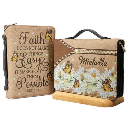 Faith Does Not Make Things Easy Luke 1 37 Daisy Butterfly Personalized Bible Covers - Custom Bible Case Christian Pastor