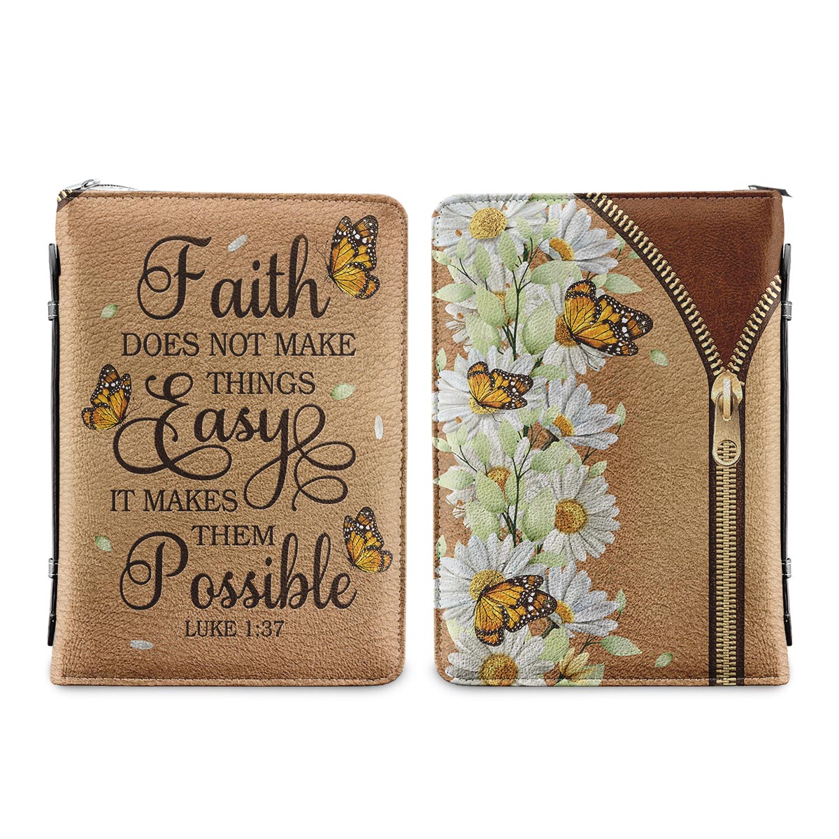 Faith Does Not Make Things Easy Luke 1 37 Daisy Butterfly Personalized Bible Covers - Custom Bible Case Christian Pastor