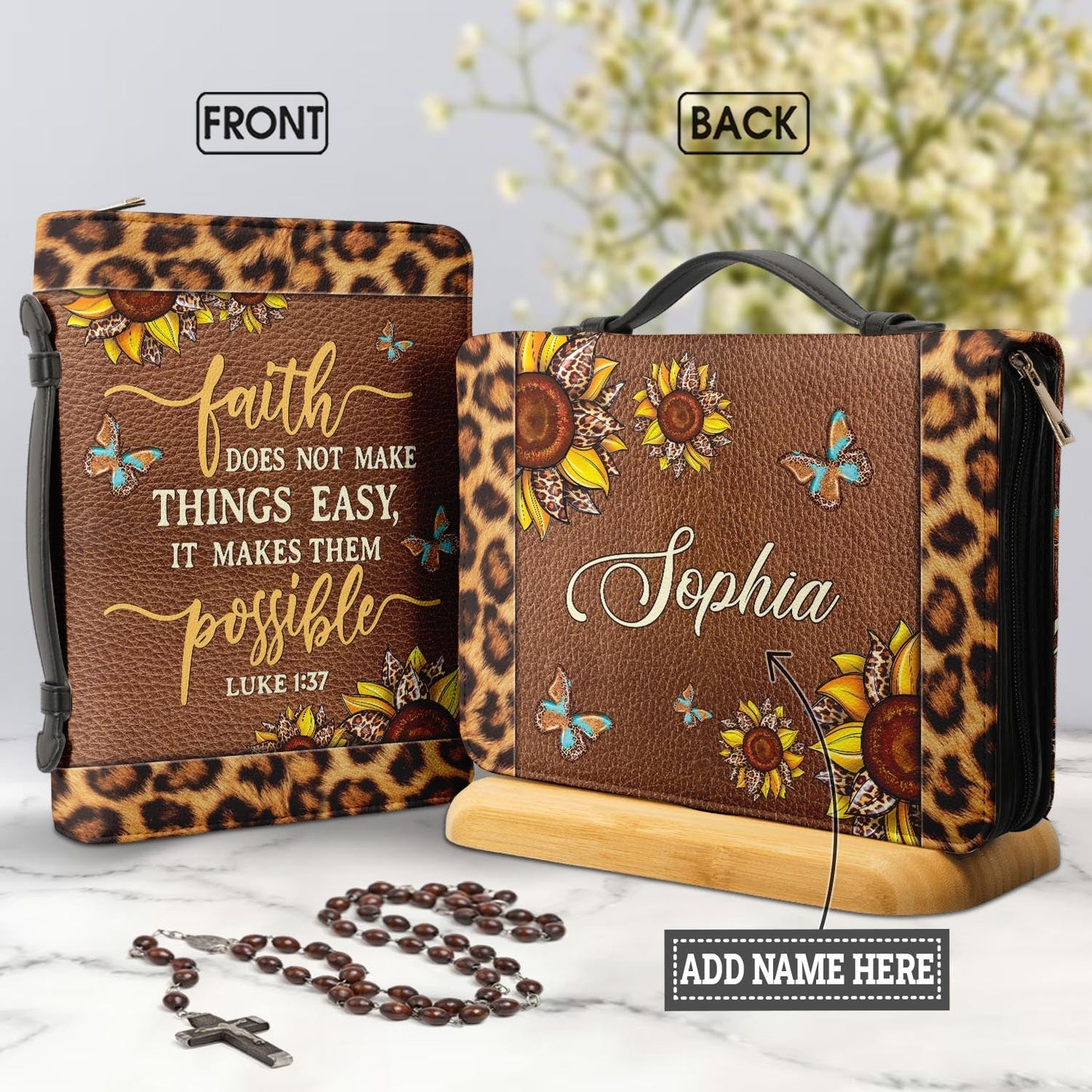 Faith Does Not Make Things Easy Luke 1 37 Leopard Personalized Bible Covers - Custom Bible Case Christian Pastor