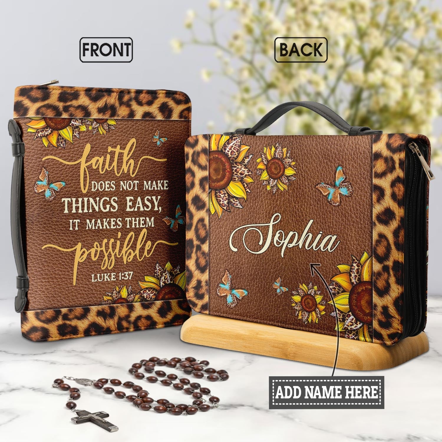 Faith Does Not Make Things Easy Luke 1 37 Leopard Personalized Bible Covers - Custom Bible Case Christian Pastor