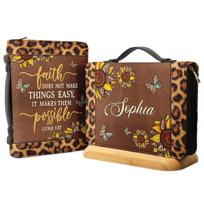 Faith Does Not Make Things Easy Luke 1 37 Leopard Personalized Bible Covers - Custom Bible Case Christian Pastor
