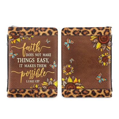 Faith Does Not Make Things Easy Luke 1 37 Leopard Personalized Bible Covers - Custom Bible Case Christian Pastor