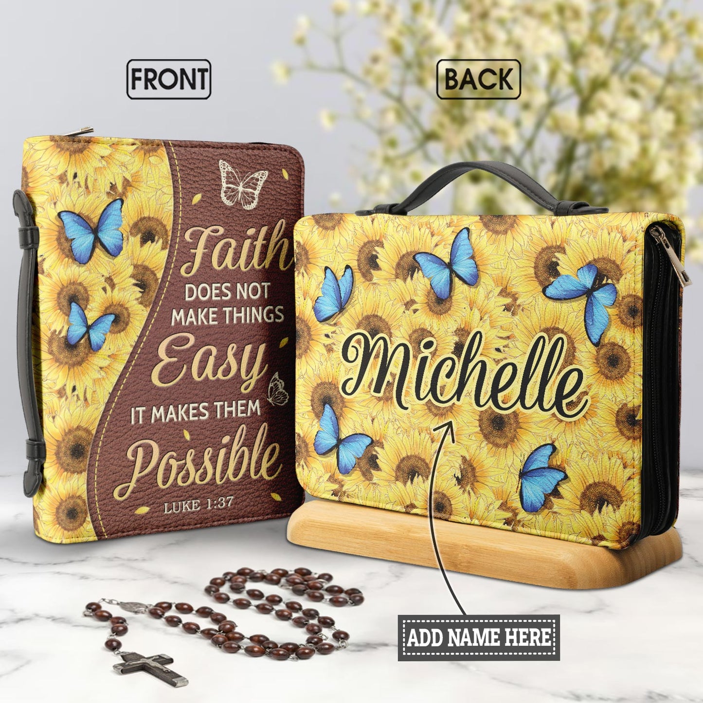Faith Does Not Make Things Easy Luke 1 37 Personalized Bible Covers - Custom Bible Case Christian Pastor