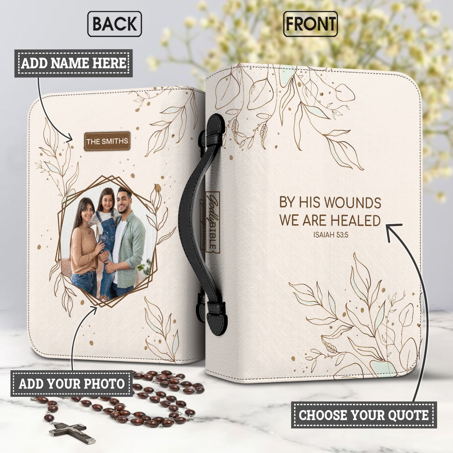Faith Floral Personalized Bible Covers - Custom Bible Case Christian Pastor