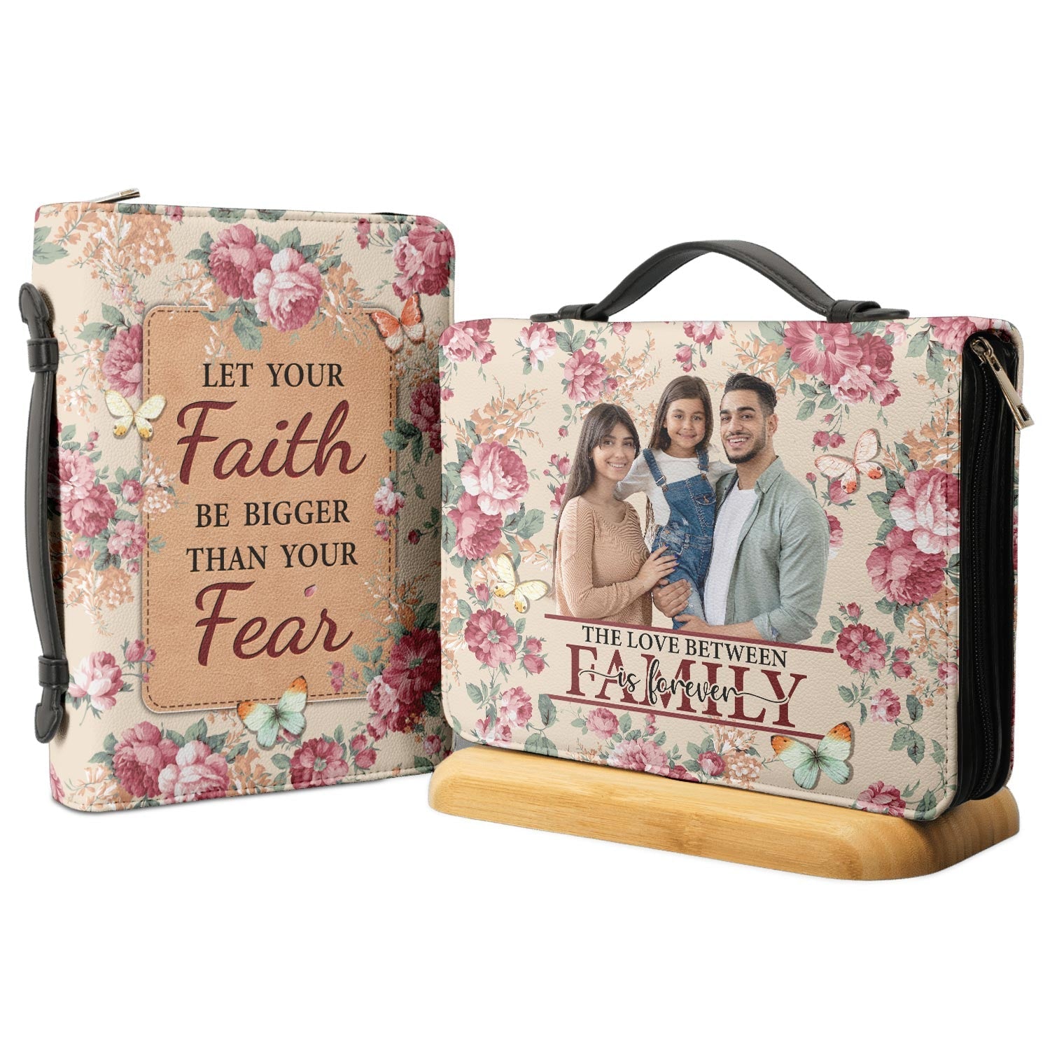 Faith Flower Butterfly Pattern Personalized Bible Covers - Custom Bible Case Christian Pastor