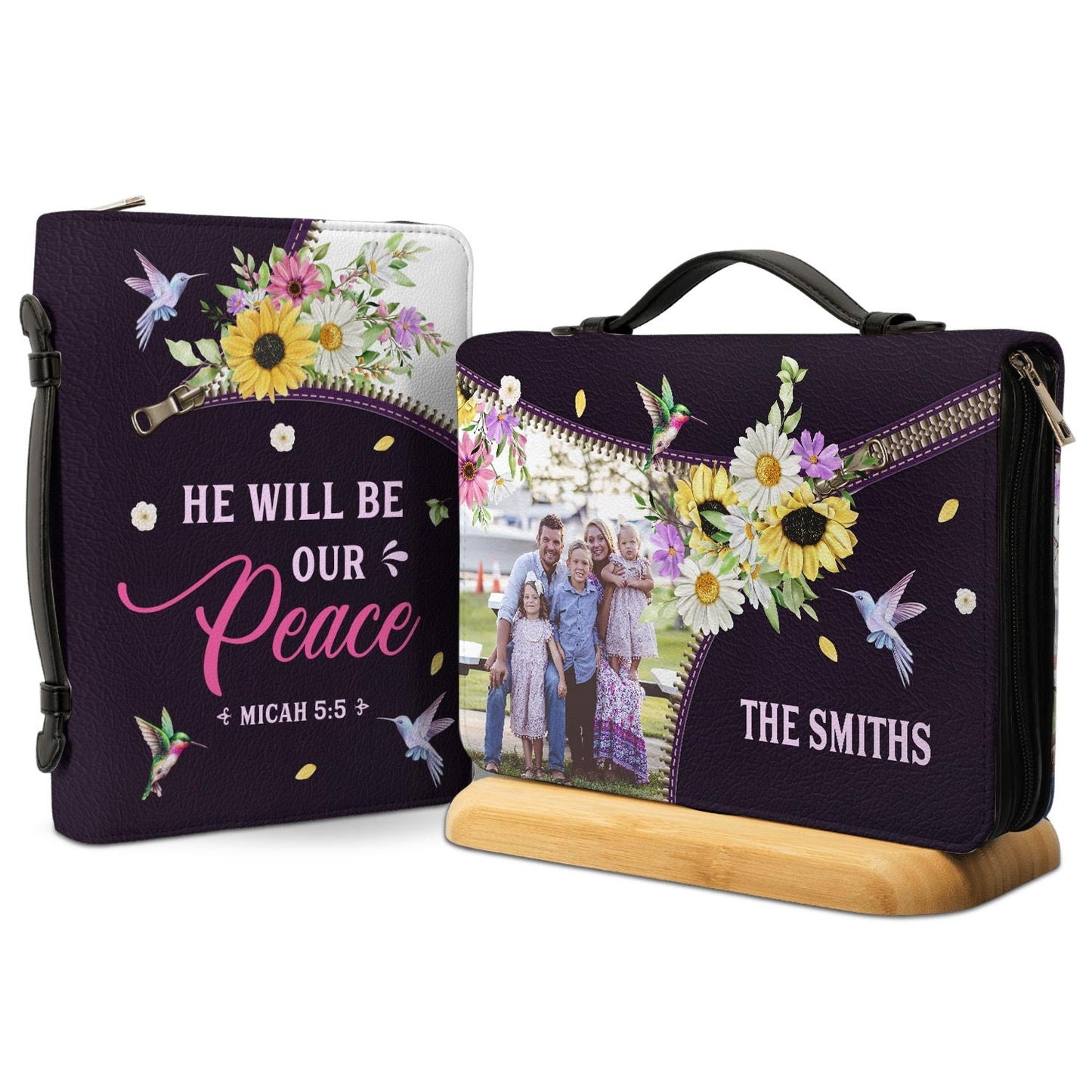 Faith Flower Hummingbird Personalized Bible Covers - Custom Bible Case Christian Pastor