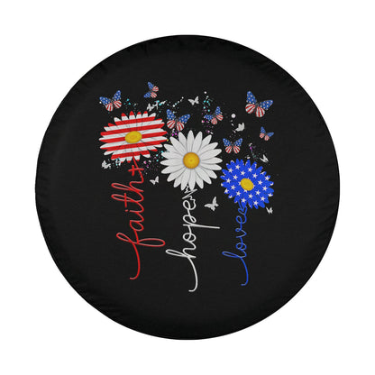 Faith Hope Love Butterfly Daisy 4th Of July Christians God Spare Tire Cover - Christian Tire Cover