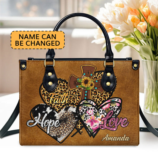 Faith Hope Love Custom Name Leather Handbags For Women