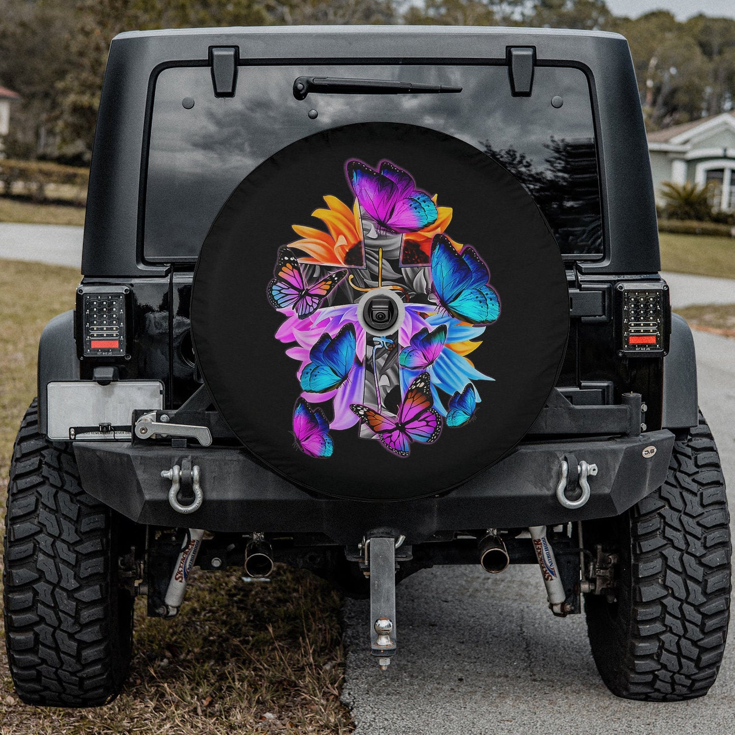 Faith Hope Love God Jesus Christ Cross Butterflies Floral Spare Tire Cover - Christian Tire Cover