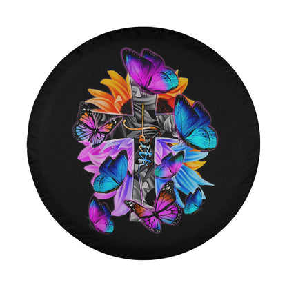Faith Hope Love God Jesus Christ Cross Butterflies Floral Spare Tire Cover - Christian Tire Cover