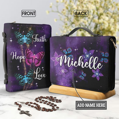 Faith Hope Love Purple Butterfly Personalized Bible Covers - Custom Bible Case Christian Pastor