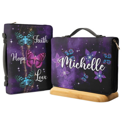 Faith Hope Love Purple Butterfly Personalized Bible Covers - Custom Bible Case Christian Pastor