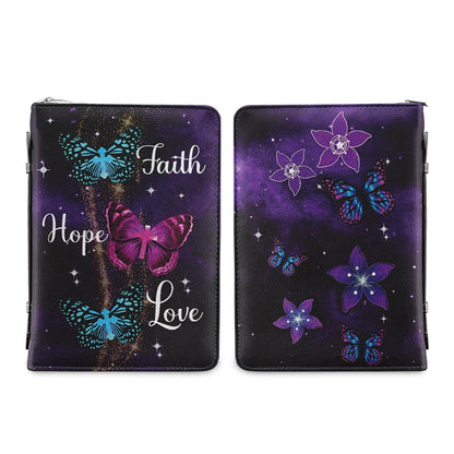 Faith Hope Love Purple Butterfly Personalized Bible Covers - Custom Bible Case Christian Pastor