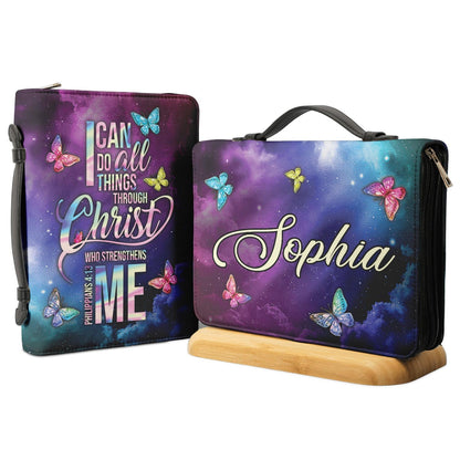 Faith I Can Do All Things Through Christ Philippians 413 Butterfly Galaxy Personalized Bible Covers - Custom Bible Case Christian Pastor