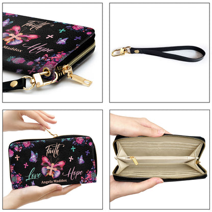 Faith Love Hope Butterfly Cross Personalized Clutch Purse - Christian Gifts For Religious Women