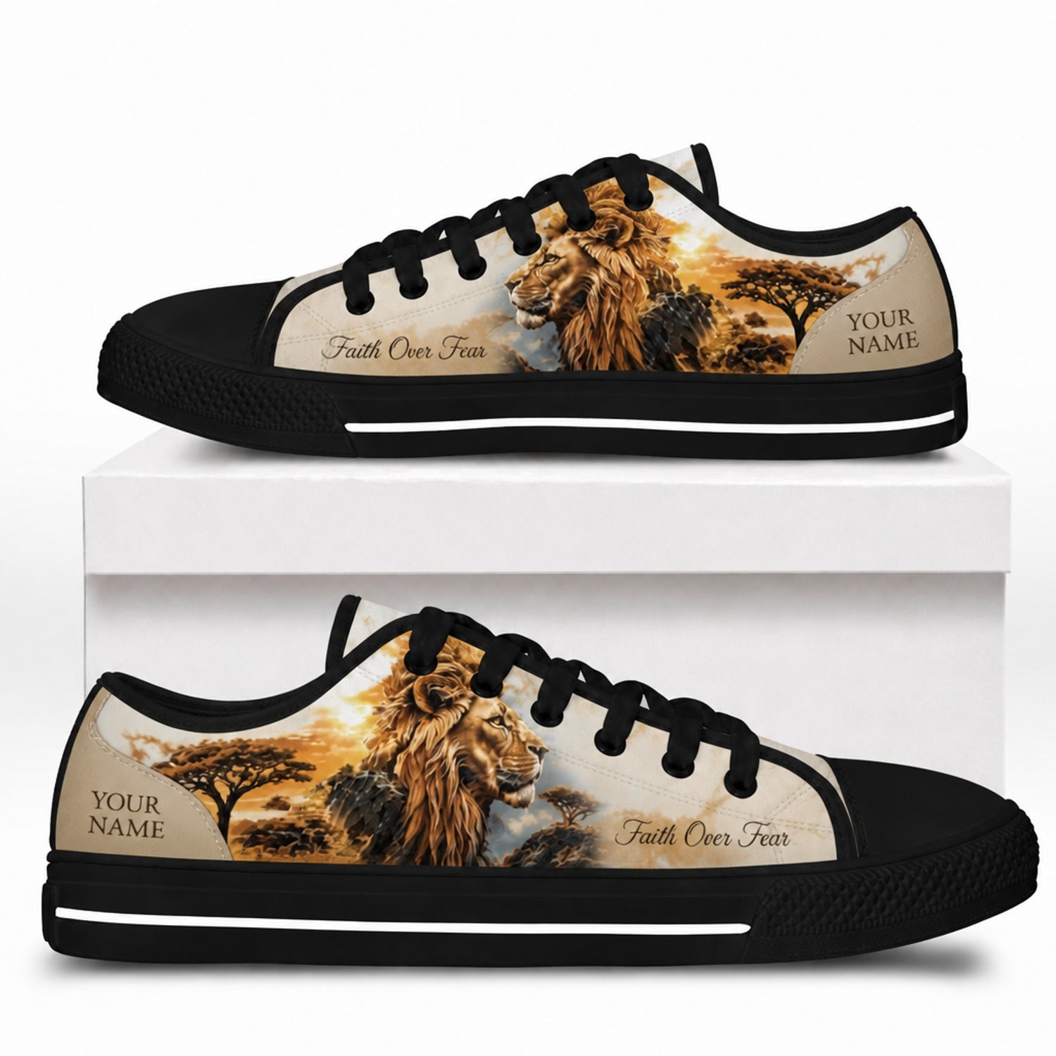 Faith Over Fear Classic Low Top Shoes box black      