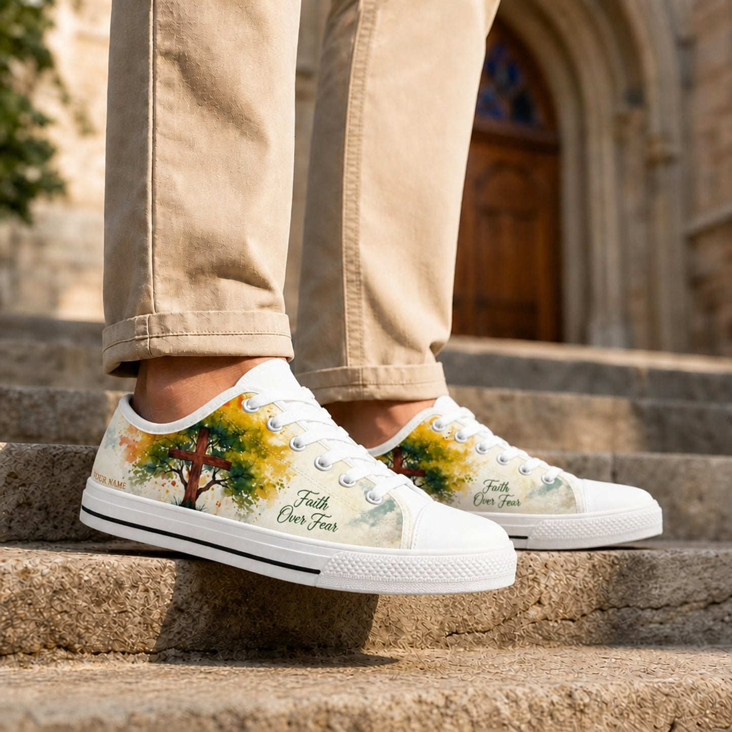 Faith Over Fear Cross Artistic Personalized Low Top Shoes Life style  