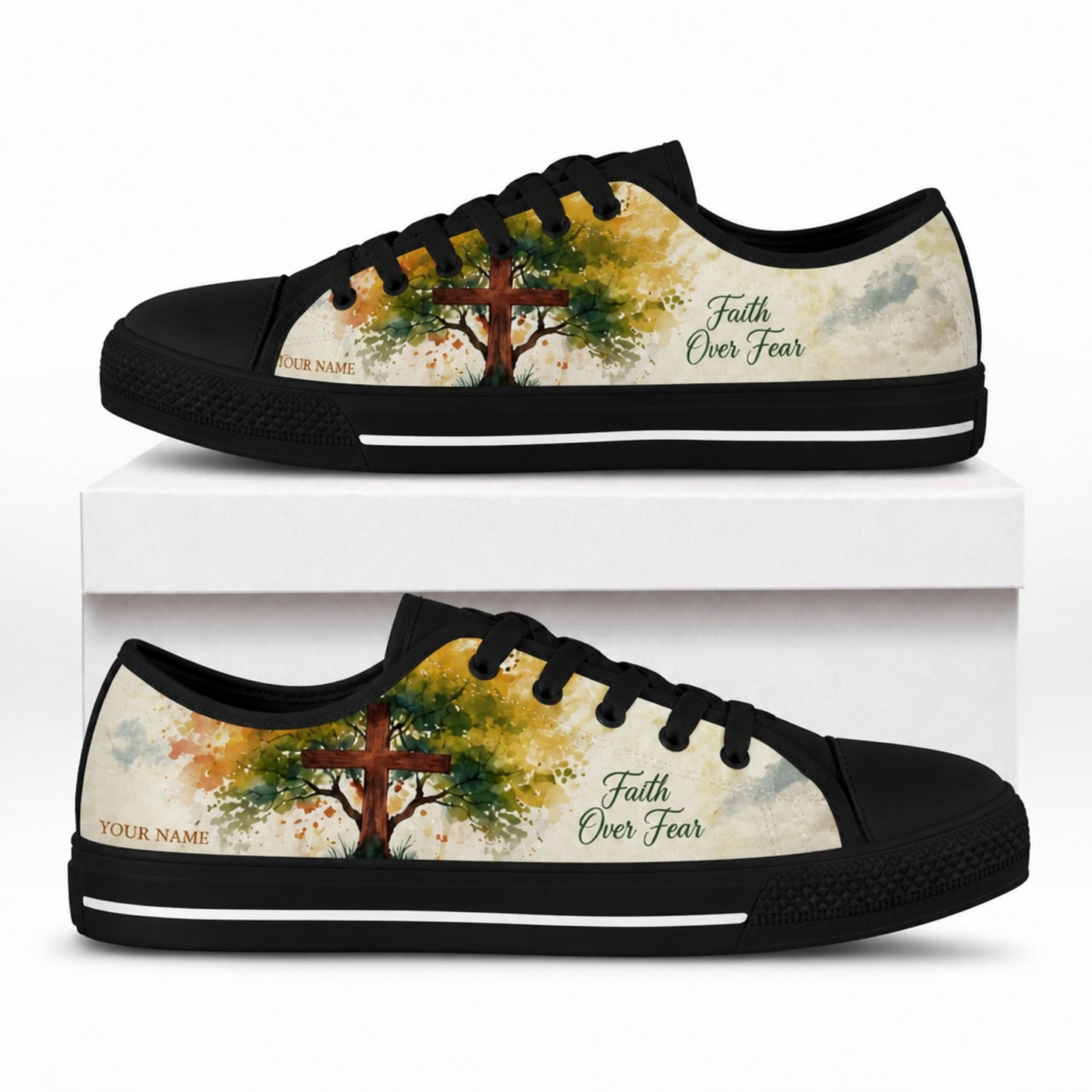 Faith Over Fear Cross Artistic Personalized Low Top Shoes box black  