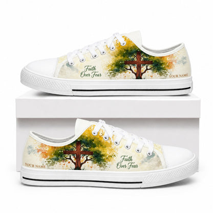 Faith Over Fear Cross Artistic Personalized Low Top Shoes box white  