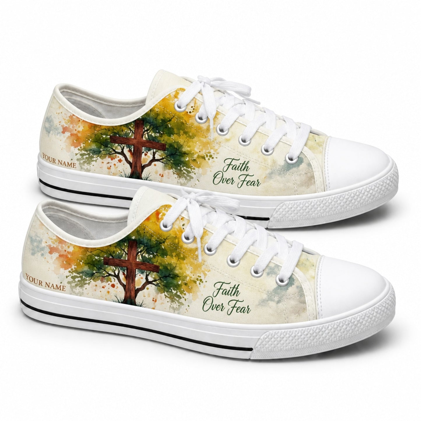 Faith Over Fear Cross Artistic Personalized Low Top Shoes      