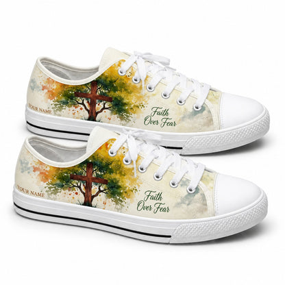 Faith Over Fear Cross Artistic Personalized Low Top Shoes      
