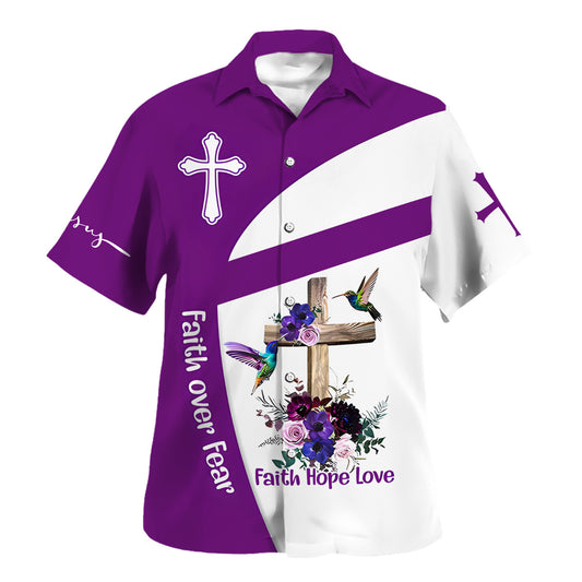 Faith Over Fear Cross Flower Hawaiian Shirt For Men and Women - Christian Hawaiian shirt