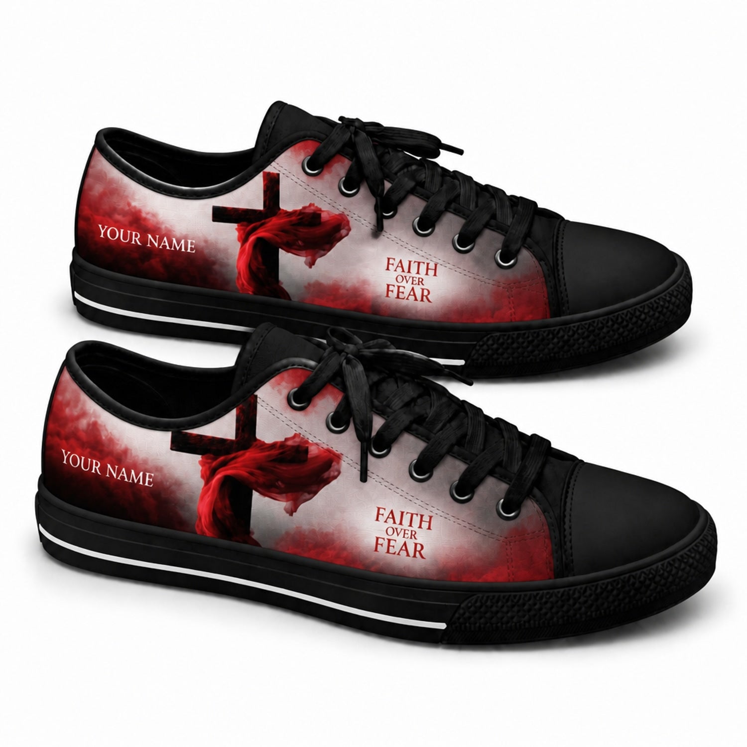Faith Over Fear Cross Graphic Custom Low Top Shoes black shoes  