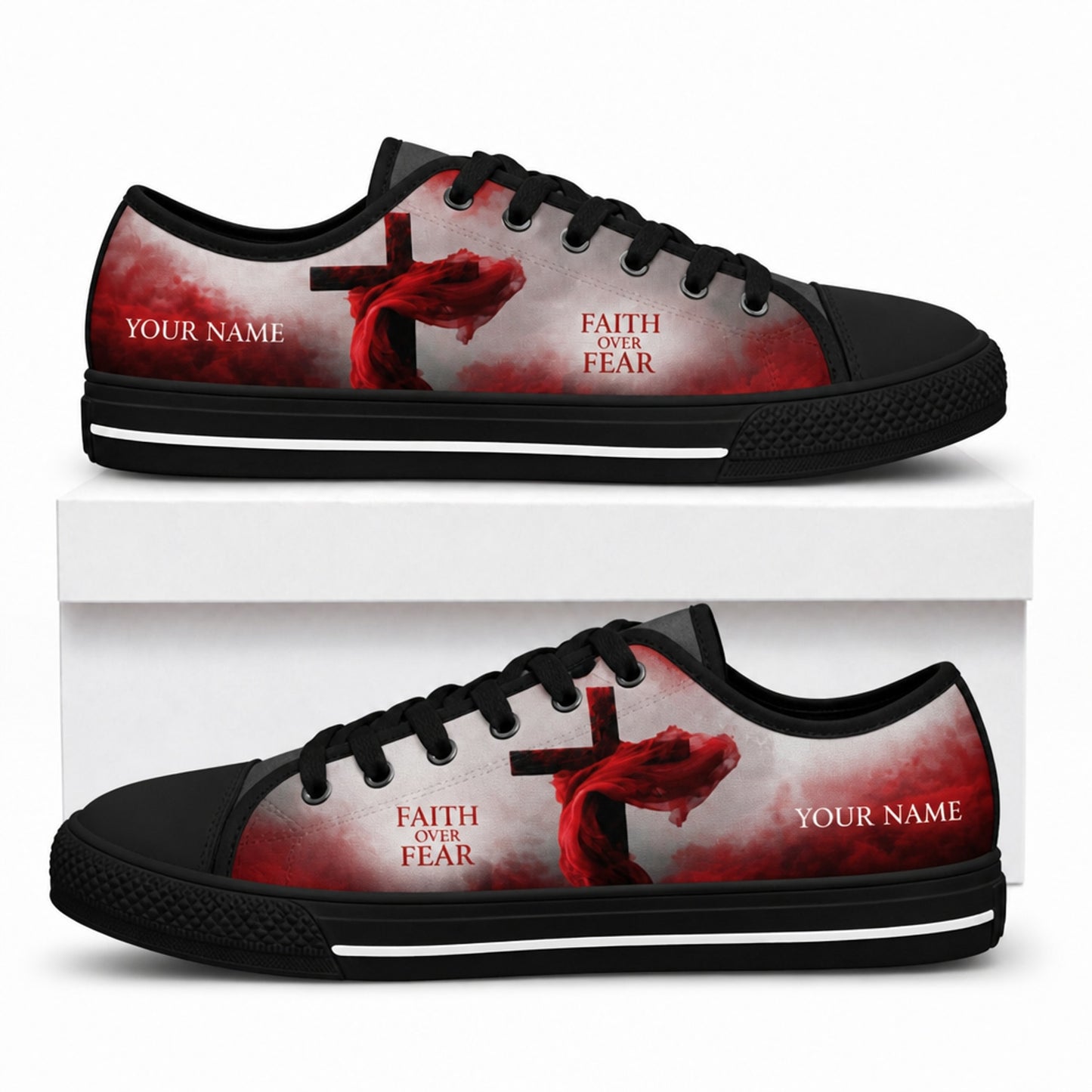 Faith Over Fear Cross Graphic Custom Low Top Shoes box black  