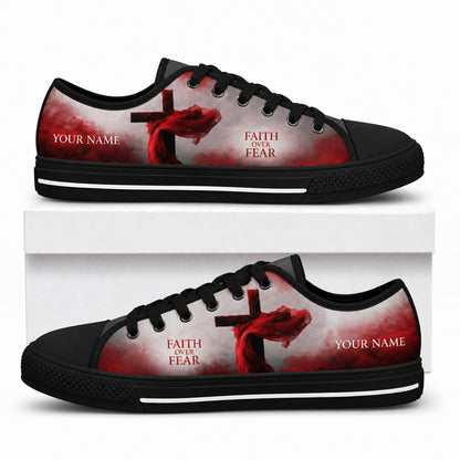 Faith Over Fear Cross Graphic Custom Low Top Shoes box black  