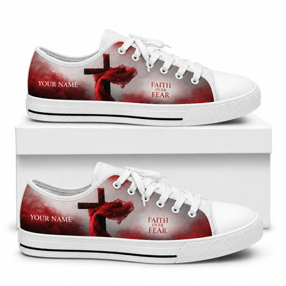 Faith Over Fear Cross Graphic Custom Low Top Shoes box white  
