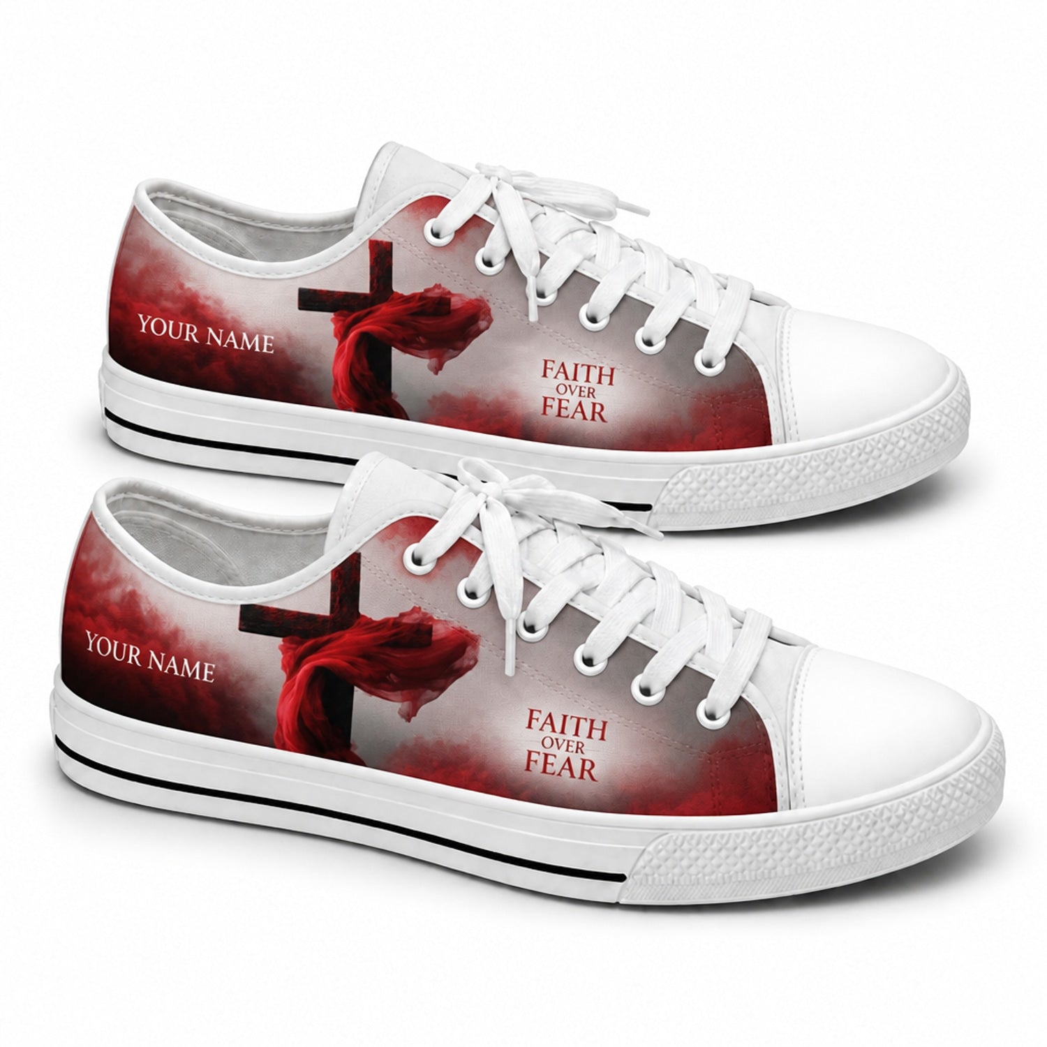 Faith Over Fear Cross Graphic Custom Low Top Shoes      