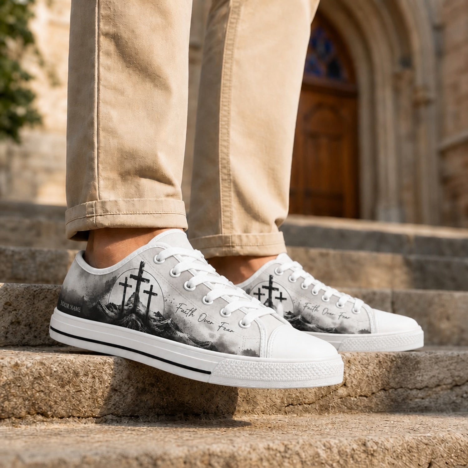 Faith Over Fear Crosses Graphic Personalized Low Top Shoes Life style  