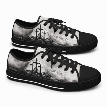 Faith Over Fear Crosses Graphic Personalized Low Top Shoes black shoes  