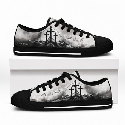 Faith Over Fear Crosses Graphic Personalized Low Top Shoes box black  