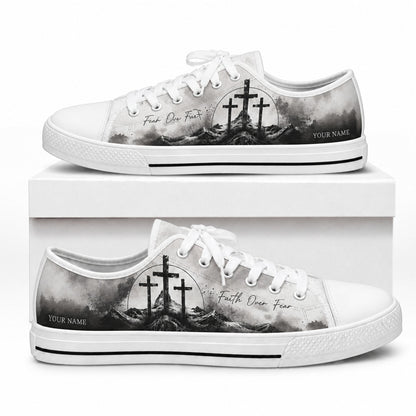 Faith Over Fear Crosses Graphic Personalized Low Top Shoes box white  