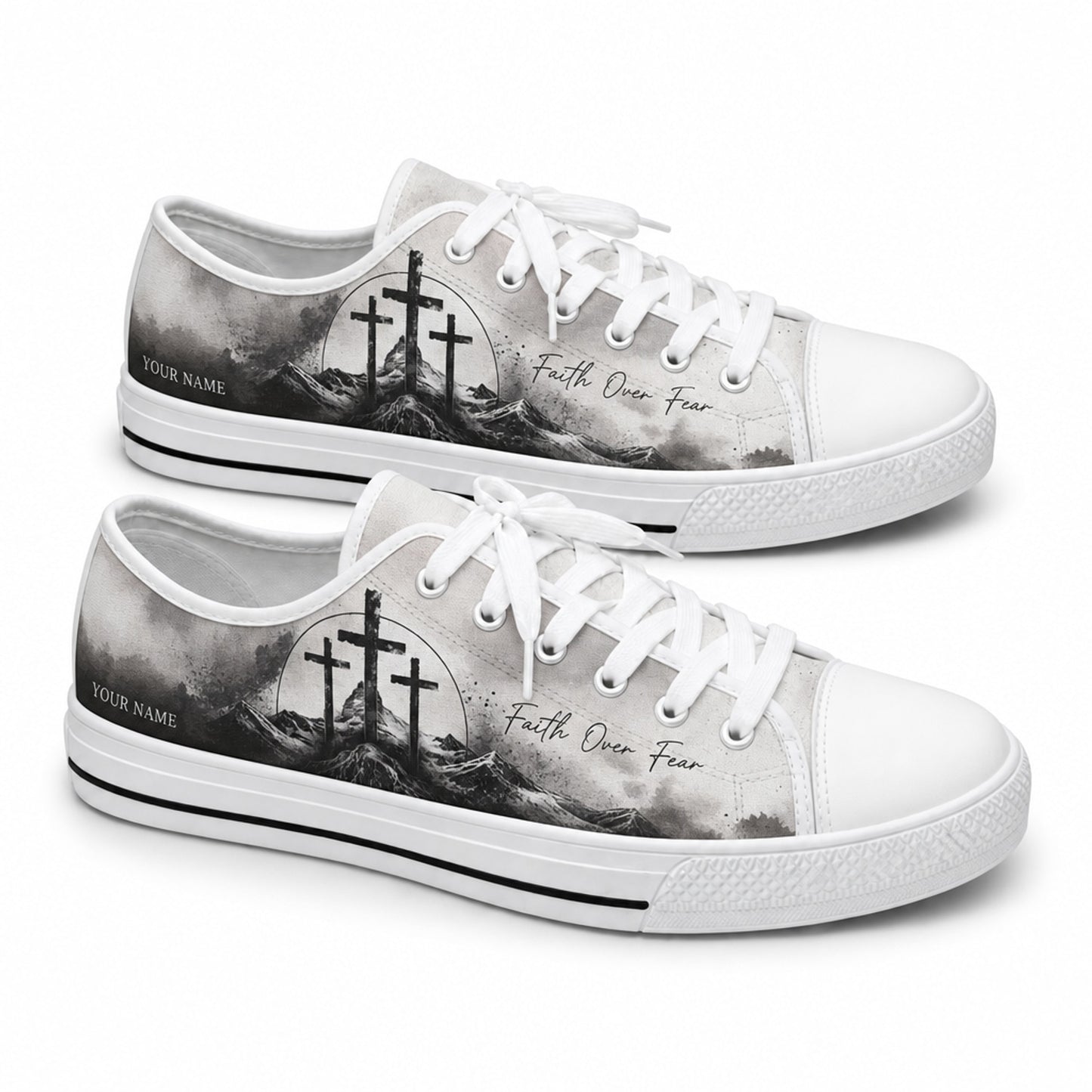 Faith Over Fear Crosses Graphic Personalized Low Top Shoes      