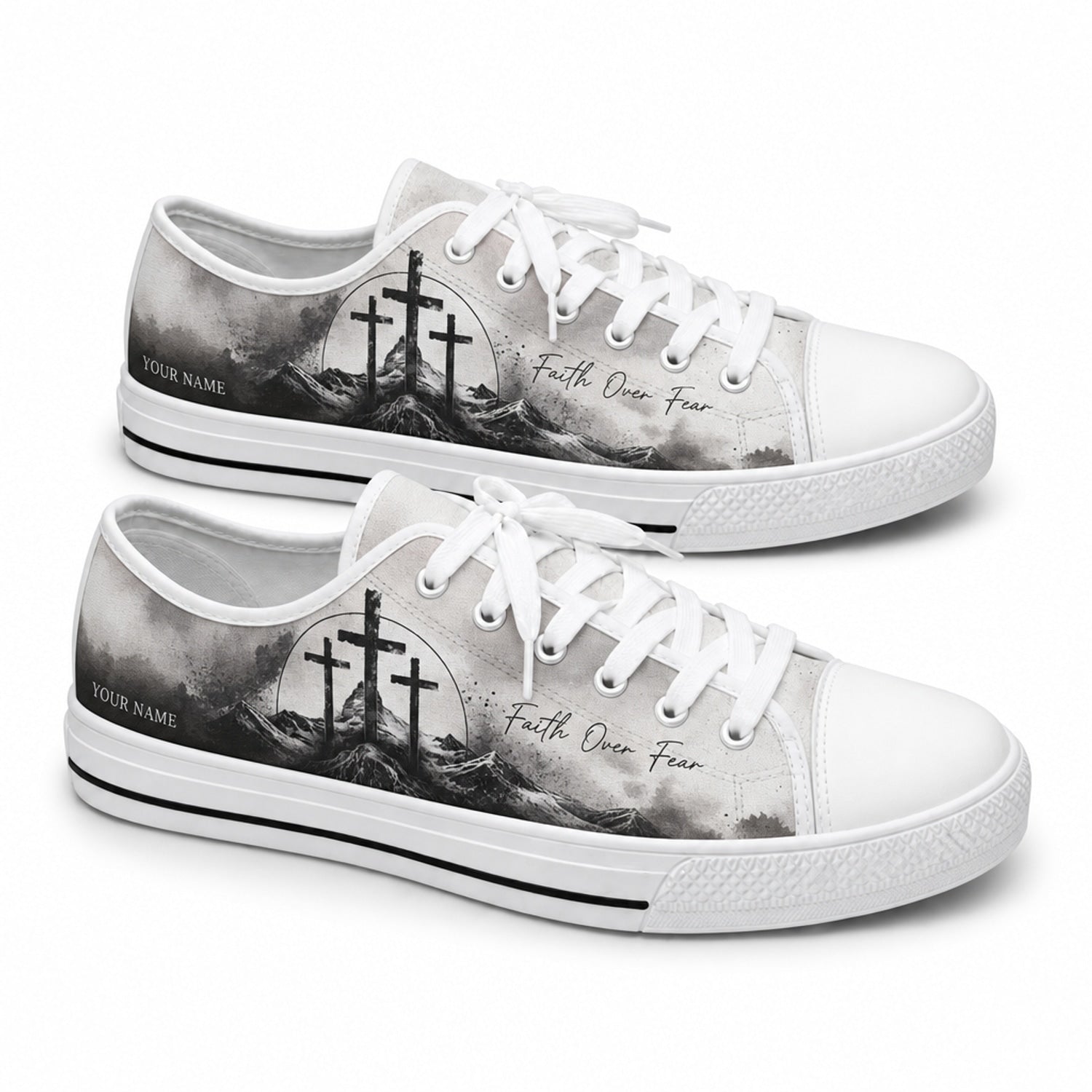 Faith Over Fear Crosses Graphic Personalized Low Top Shoes      