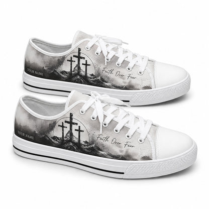 Faith Over Fear Crosses Graphic Personalized Low Top Shoes      