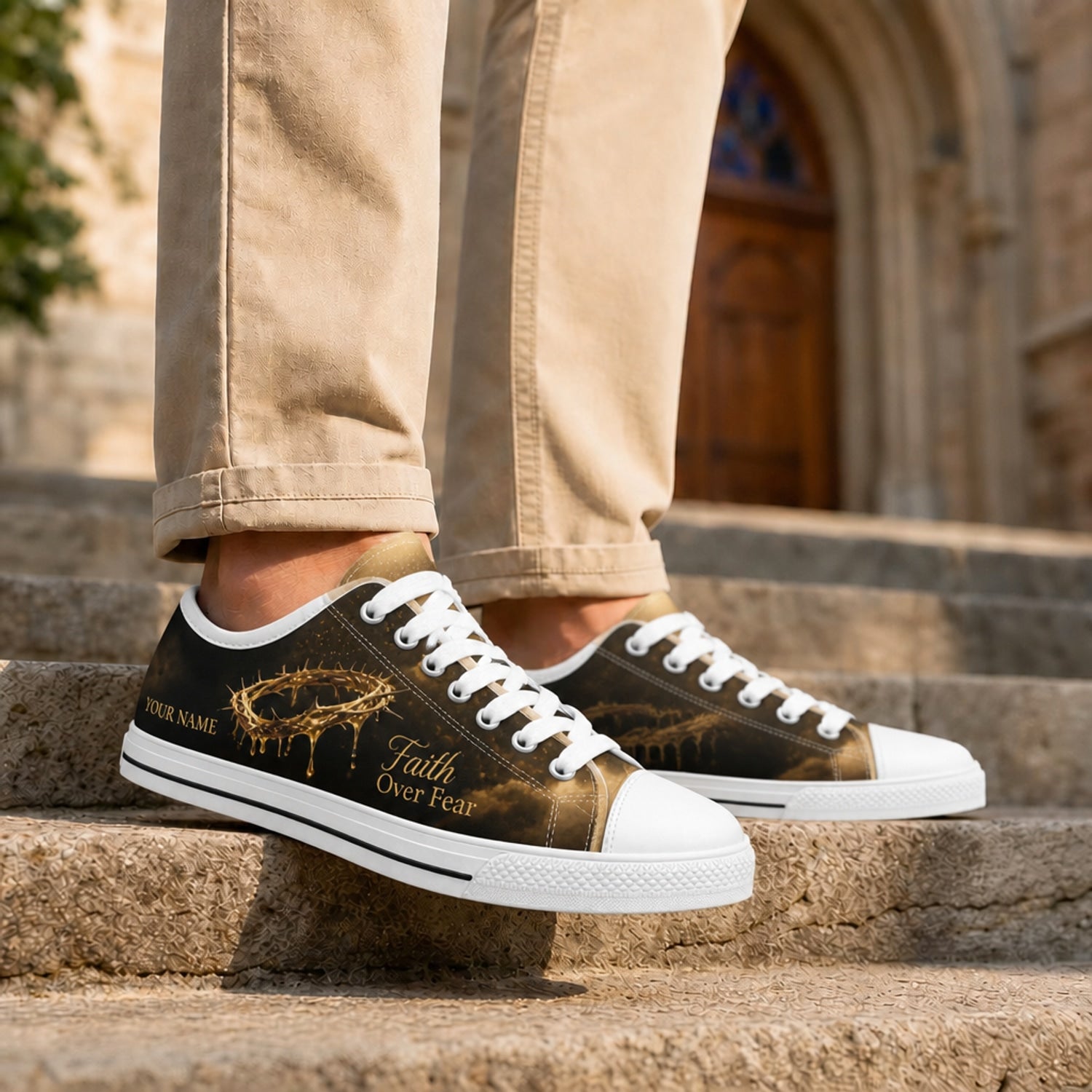 Faith Over Fear Custom Low Top Canvas Shoes Life style    
