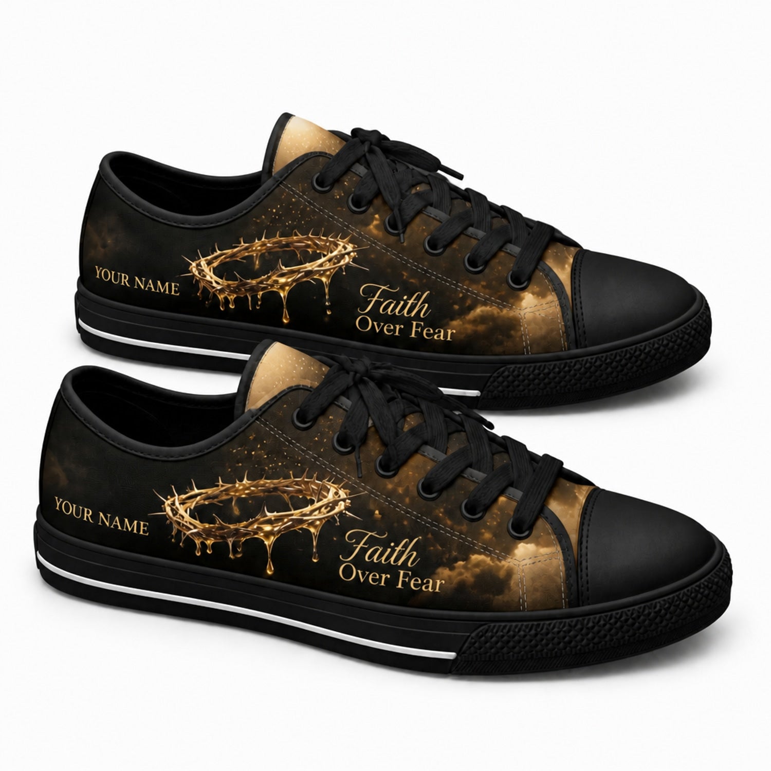 Faith Over Fear Custom Low Top Canvas Shoes black shoes    