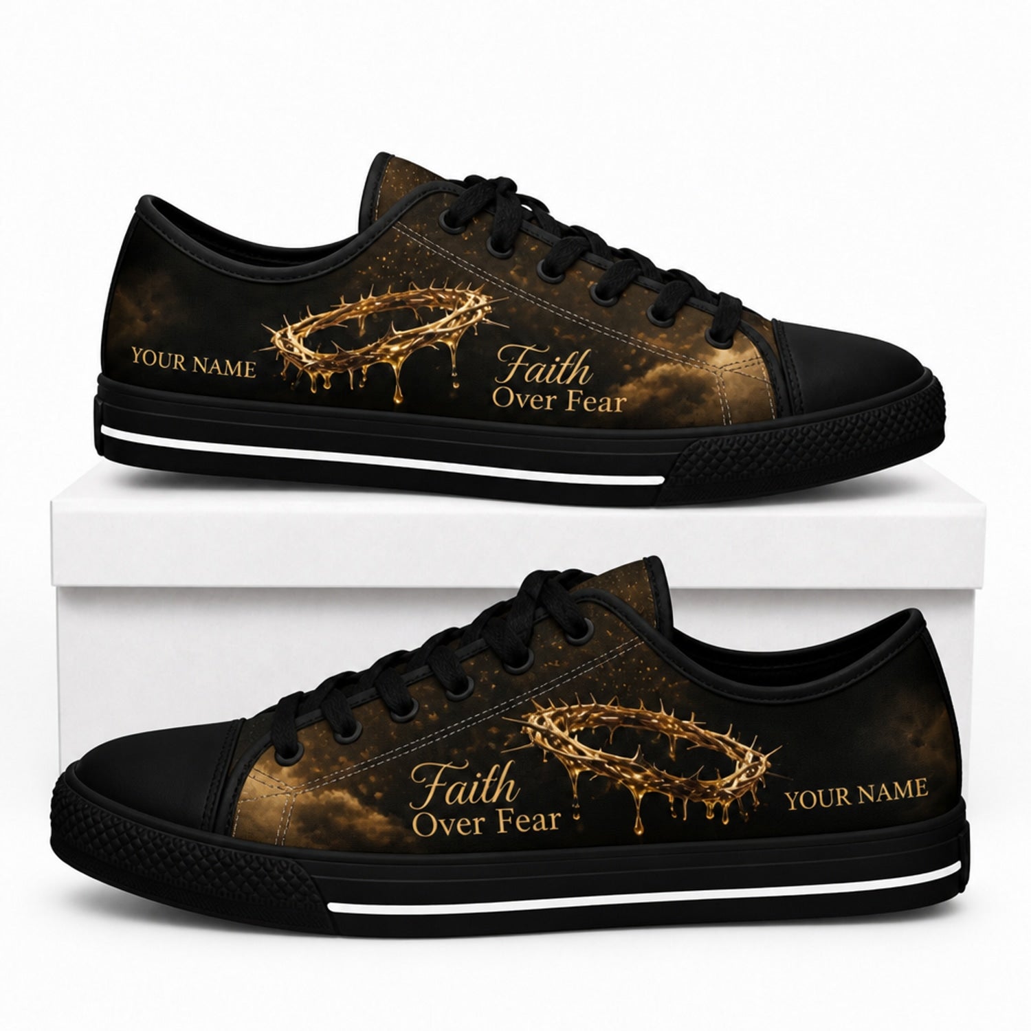 Faith Over Fear Custom Low Top Canvas Shoes box black    