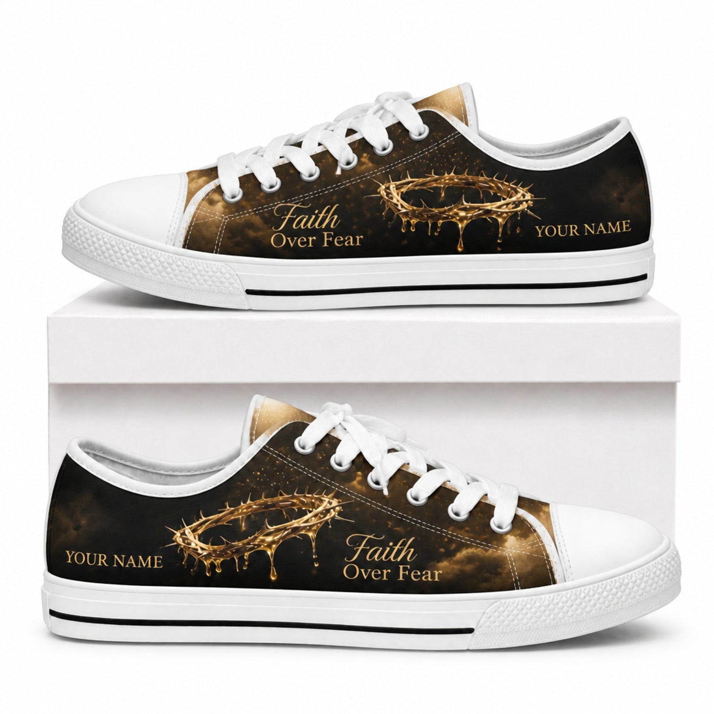 Faith Over Fear Custom Low Top Canvas Shoes box white    