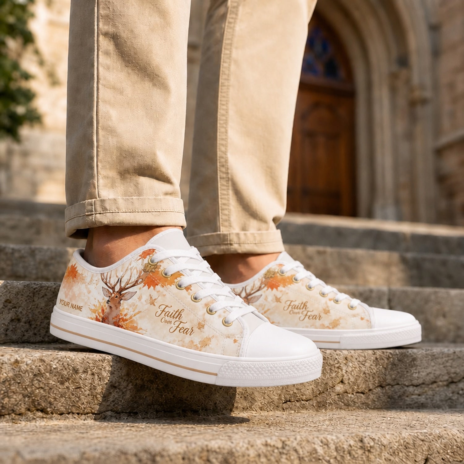 Faith Over Fear Deer Artistic Personalized Low Top Shoes Life style  