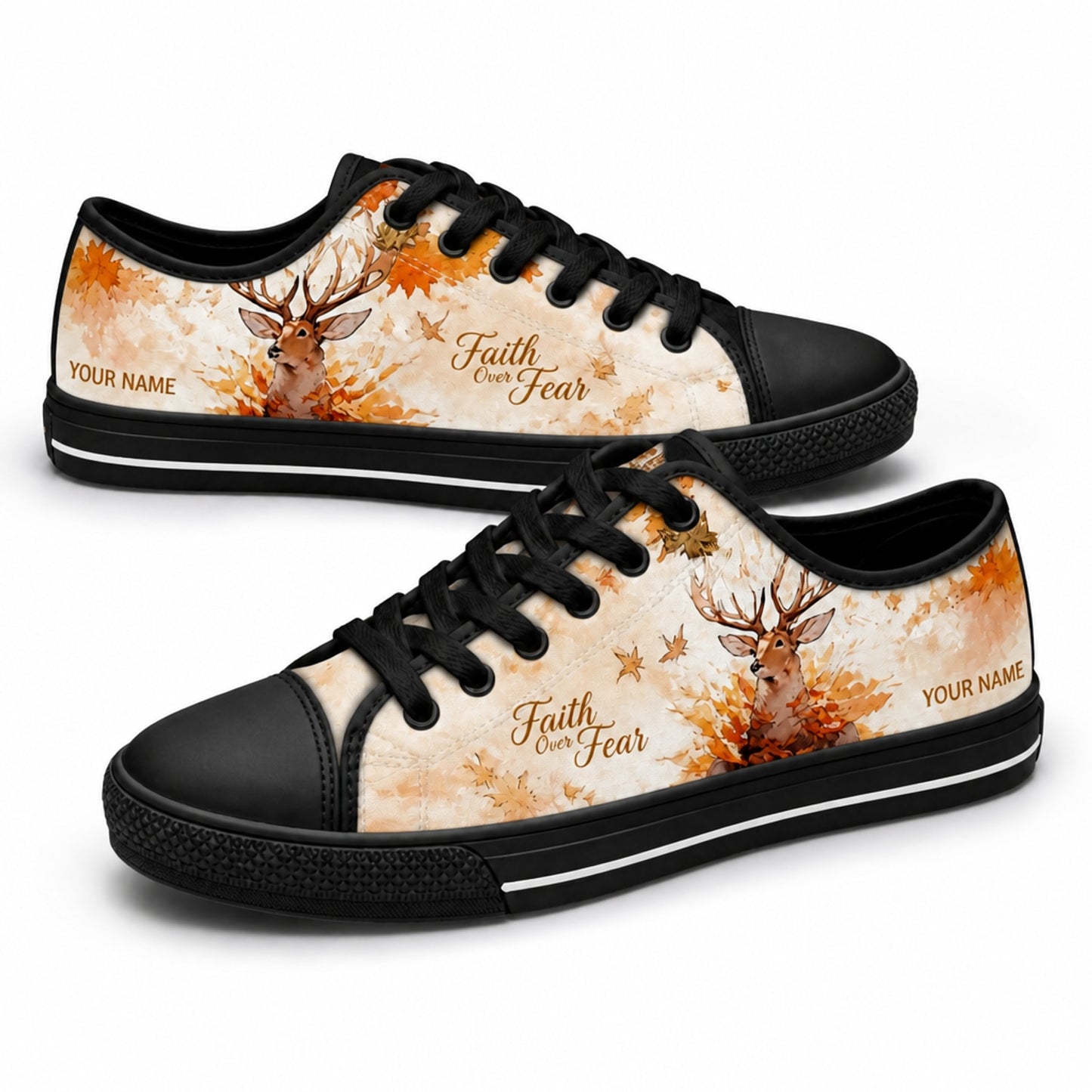 Faith Over Fear Deer Artistic Personalized Low Top Shoes black shoes  